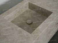 Meuble-lavabo mural SH STONE en quartzite Taj Mahal au design moderne pour hôtel et villa, avec vasque simple et tiroirs