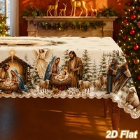 Nappe de Noël rectangulaire en polyester 180*140cm, couverture de table de Noël, décoration pour dîner de fête, maison, cuisine, salle à manger