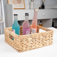 Paniers de rangement rectangulaires rustiques et écologiques en jacinthe d'eau avec poignées, bacs de rangement tissés, accessoires de bureau, rangement domestique