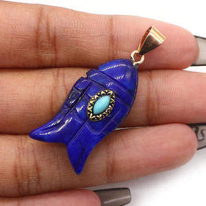 Кулон из натурального камня в форме рыбы, инкрустированный агатом с синим бирюзовым глазом, в стиле океанских отпусков, аксессуар для самостоятельного изготовления украшений - Product Image 6