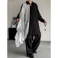 Chemise décontractée pour homme à manches longues, coupe ample, style streetwear, imprimé encre asymétrique irrégulier, chemise tendance pour homme