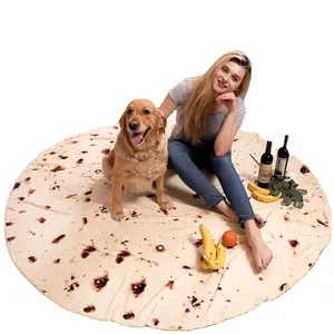 Wholesale Customized Soft and Comfortable Giant Round Food Flour Tortilla Throw Blankets