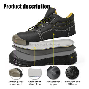 Bottes de sécurité <span class=keywords><strong>anti</strong></span>-perforation et antidérapantes à embout d'acier, double couche en tissu maille peau de litchi pour semelle intermédiaire, construction de semelle en PU, pour l'exploitation minière - Product Image 2