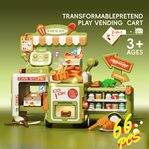 Chariot de vente transformable 2-en-1 pour <span class=keywords><strong>jeu</strong></span> d'imitation, ensemble de 66 pièces de simulation de <span class=keywords><strong>cuisine</strong></span> avec aliments, lumières et sons pour enfants de 3 ans et plus - Product Image 1