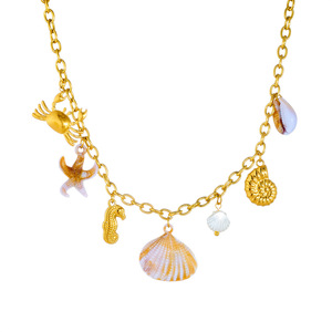 Ocean Resort Style Clavicle Chain Stainless Steel Gold Plated Seashell Crab Seahorse Pendant Necklace - Product Image 5