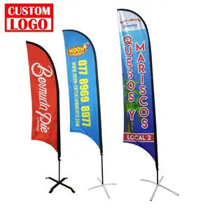 Dekorasi Desain Kustom Teardrop Bendera Tiang Bendera Spanduk Bulu dengan Dasar Logam