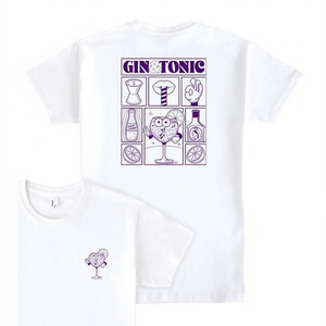 Camiseta blanca Gin Tonic con estampado gráfico, ropa informal unisex - Product Image 2