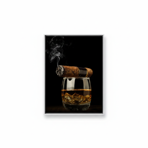 <b>Canvas</b> Print: Cigar & Whiskey Glass Art Elegant Dark Still Life,WHITE <b>FRAMED</b> <b>CANVAS</b> - Product Image 2