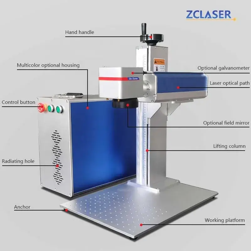 ZCLASER 30W macchina per la marcatura Laser in fibra macchina per incisione Laser 50W 60W 100W per metallo Raycus/JPT /Max argento inossidabile oro