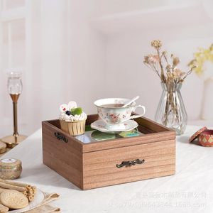 Wooden Desktop <b>Tea</b> Bag Storage <b>Box</b> With Acrylic Lid Nine Compartment Organizer For <b>Tea</b> Coffee Bags Drawer Style - Product Image 5