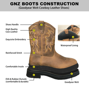 Square Toe Waterproof <strong>Goodyear</strong> <strong>Welt</strong> Embroidery <strong>Boots</strong> 10 InchCrazy-horse Cow Leather <strong>Cowboy</strong> Western Customizable Brand <strong>Boots</strong> - Product Image 2