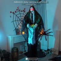 Décoration d'intérieur en plastique pour Halloween : Sorcière vieillissante qui enlève les bébés, fantôme suspendu, avec effets sonores et lumineux, idéale pour maison hantée et escape room