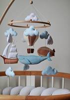 Globos de aire bohemios hechos a mano, ballena de fieltro para bebés, móviles con macramé, aerostato y envío Musical para guardería