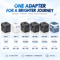Adaptor Perjalanan Universal Mini 20W PD Pengisian Cepat dengan 2 USB + 2 Tipe C untuk Perjalanan Internasional AS, Inggris, Uni Eropa, Australia, dan Seluruh Dunia