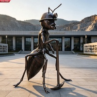 YOUFINE Grande Sculpture de Fourmi Mineur en Bronze, Statue de Mascotte d'Insecte en Bronze Coulé de Style Dessin Animé pour la Décoration de Parcs d'Usine et d'Aménagements Extérieurs