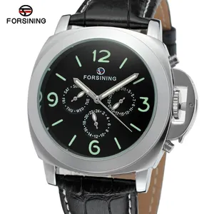 FORSINING 6005 nuovo arrivo uomini neri meccanismo orologio strano cinturino in pelle PU 3 quadranti data display automatico orologio da polso rohs