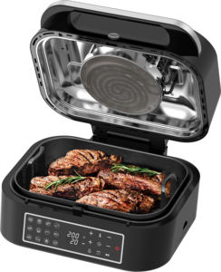 Grill <span class=keywords><strong>friteuse</strong></span> à <span class=keywords><strong>air</strong></span> 2-en-1 avec commande manuelle et numérique, tiroir et plateau amovibles, sans fumée - Product Image 1