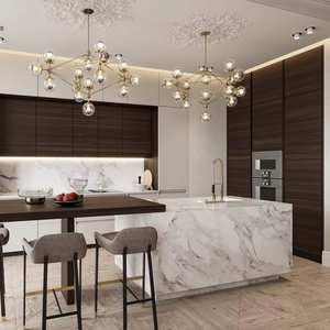 Nouvelle armoire de cuisine modulaire en mélamine noire et brune, robinet d'évier, charnières prêtes à assembler, design moderne, couleur personnalisable, fabriqué en Chine - Product Image 1