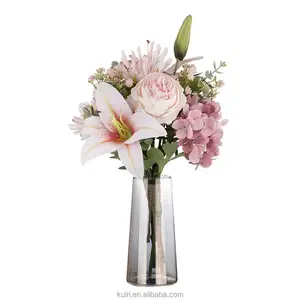 37cm baru penjualan terlaris bunga teratai buatan Hydrangea krisan buket desain baru buket pengantin