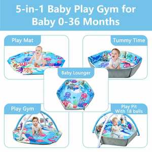Tapis d'éveil et piscine à balles sur le thème de l'océan, lavable, pour bébé, pour le développement visuel - Product Image 4