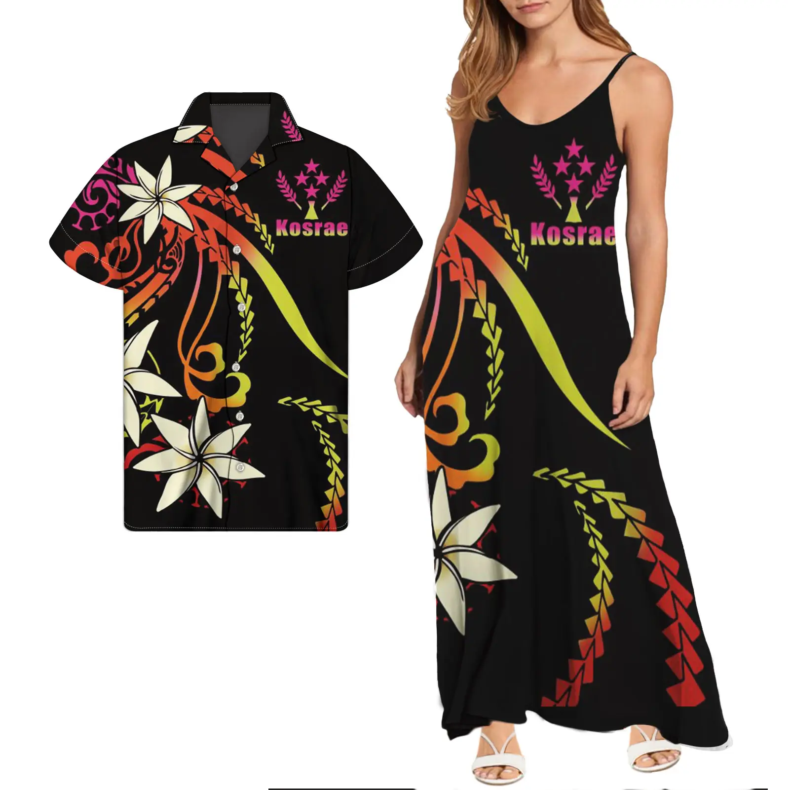 최고의 판매 드레스 인쇄 폴리네시아 한국어 부족 여름 맥시 폴리 에스터 소녀 드레스와 하와이 셔츠 사용자 정의 도매 드레스