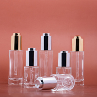 Flacon en verre HOPECK droit et rond de 30/50/100 ml pour huile essentielle/sérum avec pipette compte-gouttes à bouton poussoir en aluminium doré/argenté 18/415