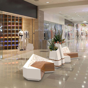 Fiberglass Patio <b>Bench</b> with Planter Modern Outdoor Furniture for Mall Contemporary Design Durable <b>Wood</b> Frame Seating 2 - Product Image 1