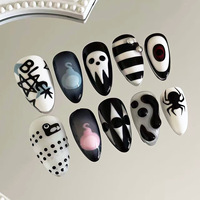 Autocollants d'ongles pré-dessinés en forme d'amande, style gothique sombre, thème fantôme d'Halloween, tendance transfrontalière Ins européenne et américaine, à presser