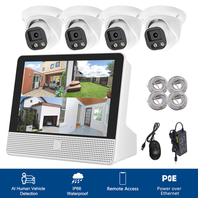 4CH 6MP IP POE CCTV Security Camera System With 12.1" LCD Display Full Color Smart Dual Light IR Built-in Mic 8MP 4K NVR Kit