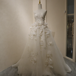 Robe de mariée de maternité personnalisable grande taille 2026, coupe A, longueur ras du sol, romantique, dos nu, <span class=keywords><strong>dentelle</strong></span>, fleurs tridimensionnelles - Product Image 1