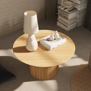 Popular Style Modern Natural Color Solid Wood Top Slatted Base Event Dining Table Round Dining Table