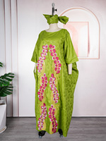 Robe Traditionnelle Africaine Élégante Brodée Grande Taille avec Foulard pour Mariage