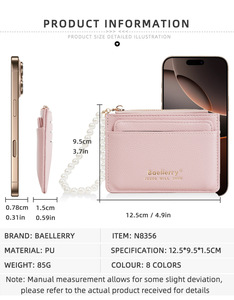 Baellerry กระเป๋าสตางค์ใบเล็กสำหรับผู้หญิงกระเป๋าเงินใบเล็กแฟชั่นแบบพับสองทบสำหรับผู้หญิงกระเป๋าใส่เหรียญมีซิปพร้อมสายรัดข้อมือ - Product Image 3