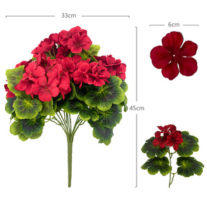 Hongying, ramo de flores de seda de 9 cabezas, venta al por mayor, geranio artificial para la decoración del hogar y el hotel para Navidad - Product Image 2