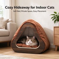 Maison pour chat en bois triangulaire USMILEPET, lit pour chat en bois multicouche avec placage, nid pour chat, cachette pour chat, lit pour chat