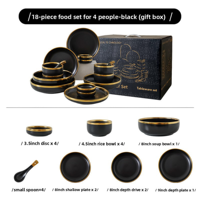 Coffret Cadeau – Vaisselle en Céramique Noire et Or – Luxueux avec Bordure Dorée – Réutilisable pour Fêtes de Famille, Réceptions et Mariages