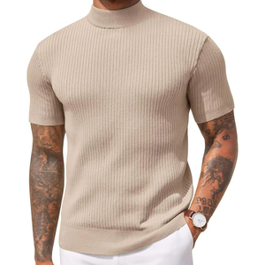 เสื้อสเวตเตอร์แขนสั้นทรงหลวมสำหรับผู้ชาย ผลิตจากผ้าถักเนื้อฝ้ายอย่างดี ดีไซน์เรียบง่ายเพื่อสไตล์ที่อบอุ่นสบายในวันอากาศดี - Product Image 4