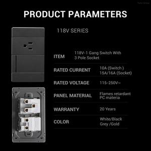 Interrupteur mural et prise avec panneau tactile, style électrique sud-américain, 16A 250V, design minimaliste, matériau PC - Product Image 3