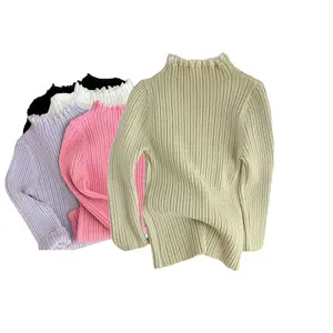 Sweater rajut anak perempuan, sweater rajut putri, pakaian anak perempuan dengan kerah renda, Sweater rajut Chunky, sweater cewek