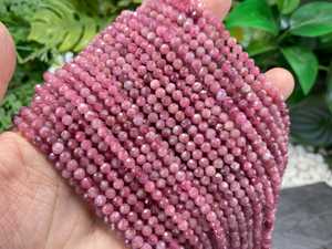 Cuentas de Turmalina Rosa Natural Facetadas Redondas de 2mm 3mm 4mm, Cuentas Sueltas para Pulseras, Collares y Joyería, Venta al Por Mayor - Product Image 3