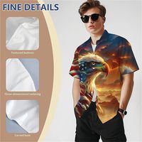 Chemise Hawaïenne Homme Col V Manches Courtes à Motifs 3D Crânes Drapeau Américain Perlés 100% Polyester pour Vacances Tropicales