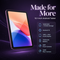Tablette Android 14 de 10,1 pouces, 12 Go de RAM, 512 Go de ROM, batterie 7000 mAh, écran In-cell 1280*800, appareil photo 5MP + 13MP, tablette PC quad-core