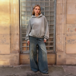 TKAN550D Winter New <b>style</b> Street Retro <b>Spray</b>-Dyed Washed 100% Cotton Fleece Oversize casual Distressed women's hoodies - Product Image 1