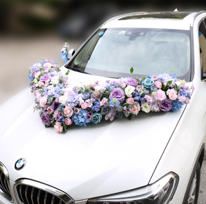 Nuovo Set di Decorazioni Floreali Frontali per <span class=keywords><strong>Auto</strong></span> Nuziale a V di Alta Gamma con Rose Artificiali Blu-Viola e Loto in Plastica - Product Image 2