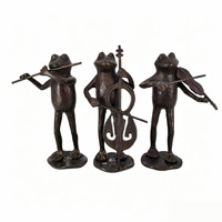 Ensemble de figurines de grenouilles musiciennes en fonte, statue de groupe de grenouilles, sculpture animale moderne, décoration de table pour la maison, artisanat en métal fait main