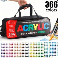 Ensemble de 366 couleurs de marqueurs de peinture acrylique à base d'eau, pointe pinceau souple, étui de transport portable, nuancier de couleurs, pour artistes, croquis en extérieur