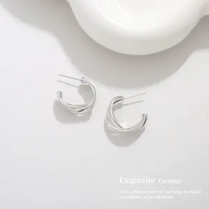 Boucles d'oreilles simples en métal 925 argent pur haut de gamme Niche Twist mode boucles d'oreilles lumière luxe Niche boucles d'oreilles argent aiguille femmes - Product Image 2