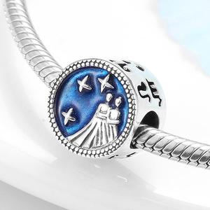 Reale 925 sterling silver 12 Stelle Acquario di Saggezza Dello Smalto Blu Del Branello di Fascini per I Braccialetti dei monili del Regalo Del Partito Quotidiano CALDA VENDITA - Product Image 4