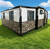 Maison conteneur extensible à double aile, isolée en laine de roche, 20 pieds, personnalisable OEM/ODM, pour villas de villégiature