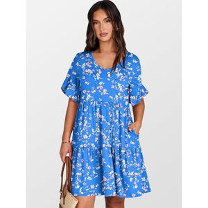 FOXA Women's Summer V Neck Floral Print A Line Mini <b>Dress</b> With Pockets Casual Breathable Woven Beach <b>Dress</b> - Product Image 5